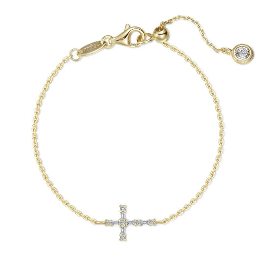 Lafonn Sterling Silver Gold Plated Simulated Diamond Baguette Cross Bracelet B2009CLG70