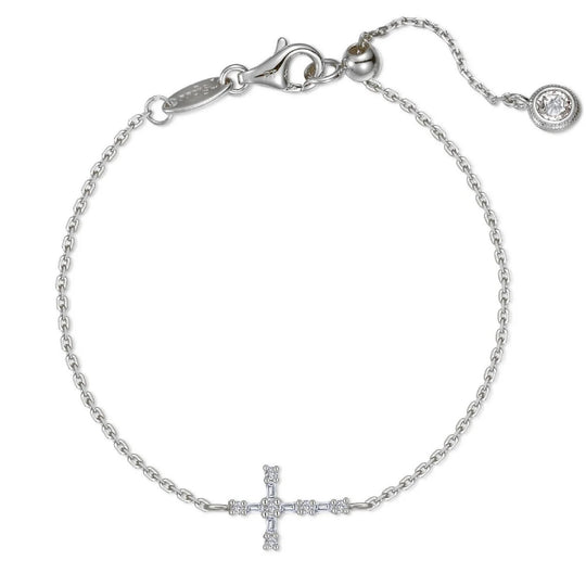 Lafonn Sterling Silver Platinum Plated Simulated Diamond Baguette Cross Bracelet B2009CLP70