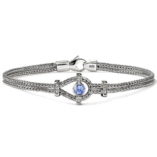 John Hardy Icon Sterling Silver Double Row Tanzanite and Diamond Station Bracelet BUS9731812TZDIXUM