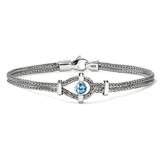 John Hardy Icon Sterling Silver Double Row Blue Topaz Station Bracelet BUS973181SBTXUM
