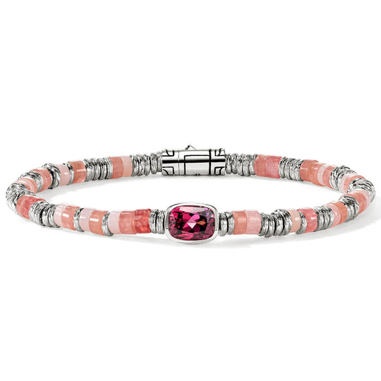 John Hardy Sterling Silver Heishi Rhodolite Bracelet BUS290201RHRCSPOXUM