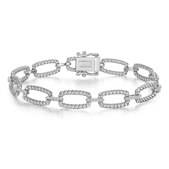 Lafonn Sterling Silver Platinum Plated Simulated Diamond Link Bracelet B0215CLP70