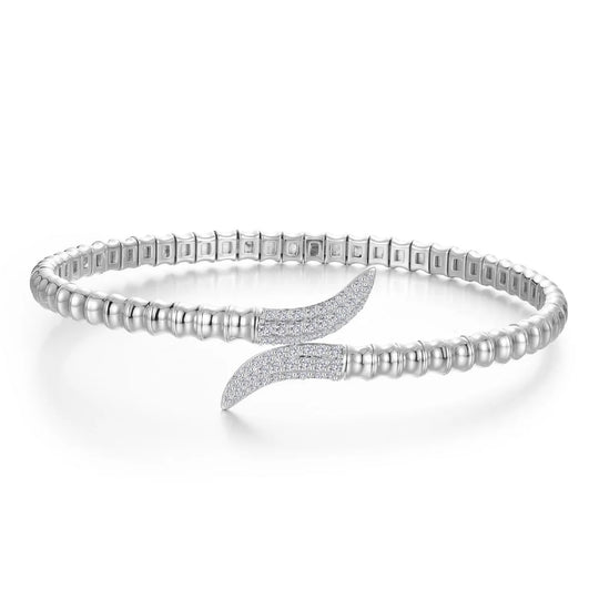 Lafonn Sterling Silver Platinum Plated Simulated Diamond Fluted Bypass Wrap Bracelet B0230CLP68