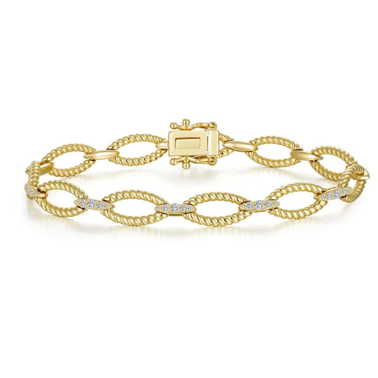 Lafonn Sterling Silver Gold Plated Simulated Diamond Marquise Shape Cable Link Bracelet B0216CLG70