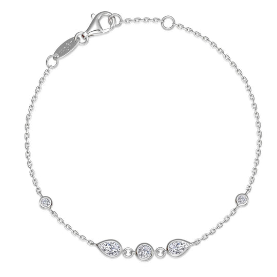 Lafonn Sterling Silver Platinum Plated Simulated Diamond Bezel Set Teardrop Station Bracelet B0223CLP72