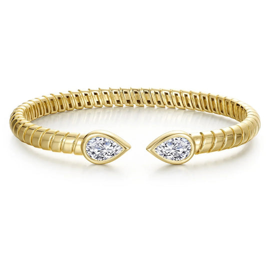 Lafonn Sterling Silver Gold Plated Simulated Diamond Bezel Teardrop Cuff B0237CLG68