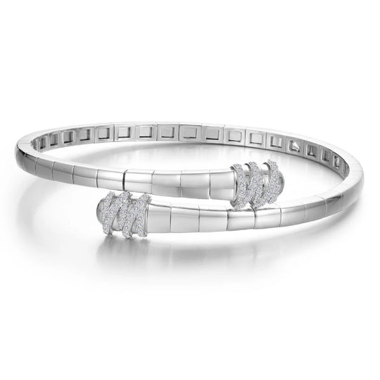 Lafonn Sterling Silver Platinum Plated Simulated Diamond Ribbon Bypass Flexible Bangle B0235CLP68