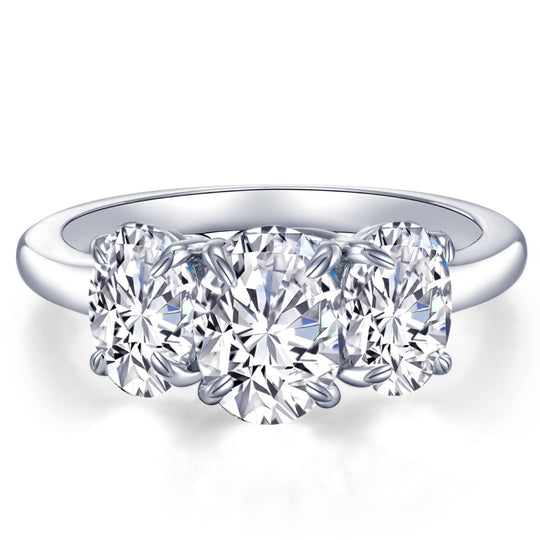 Lafonn Sterling Silver Platinum Plated Oval 3 stone Simulated Diamond Engagement Ring R0488CLP07