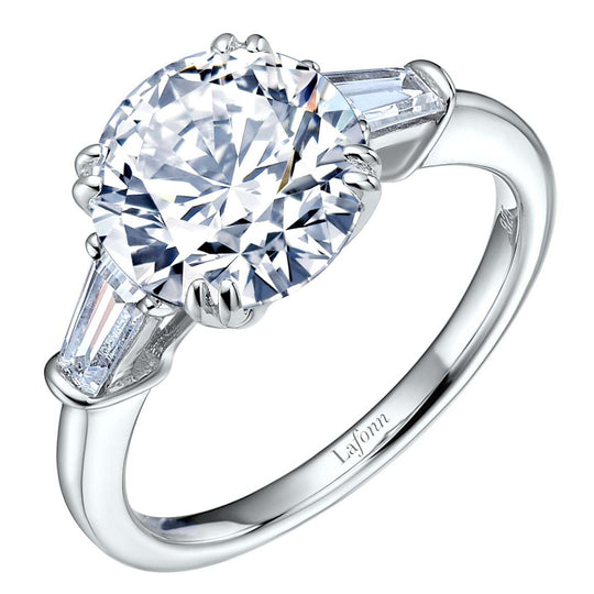 Lafonn Sterling Silver Platinum Plated Round and Baguette Simulated Diamond Engagement Ring R0183CLP07