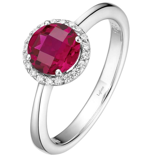 Lafonn Sterling Silver Platinum Plated 6mm Lab Grown Ruby Simulated Diamond Halo Ring BR001RBP07