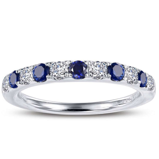 Lafonn Sterling Silver Platinum Plated Alternating Lab Grown Blue Sapphire Simulated Diamond Band BR004SAP07