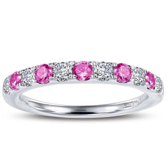 Lafonn Sterling Silver Platinum Plated Alternating Pink Tourmaline Simulated Dia Band BR004TMP07