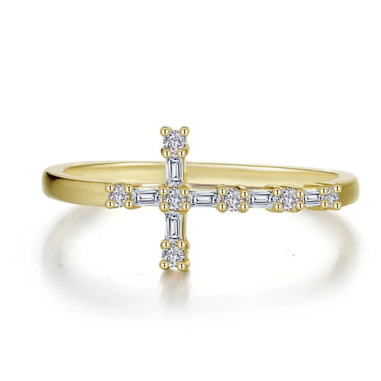 Lafonn Sterling Silver Gold Plated Simulated Diamond Baguette Cross Ring R2047CLG07