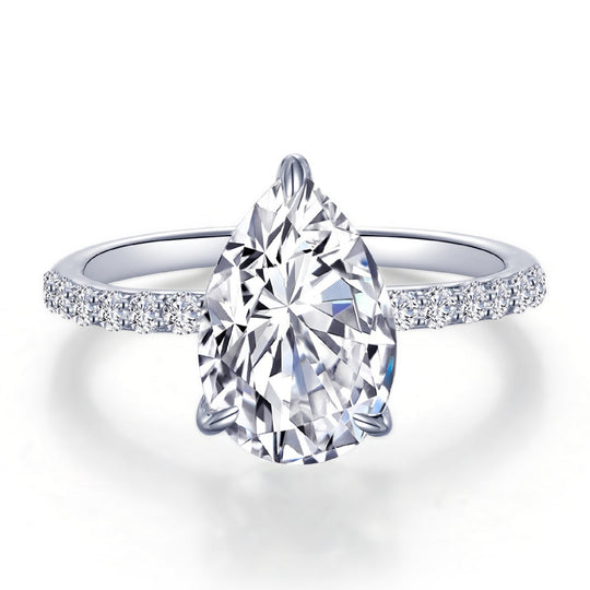 Lafonn Sterling Silver Platinum Plated Simulated Pear Shape Diamond Engagement Ring R0483CLP07