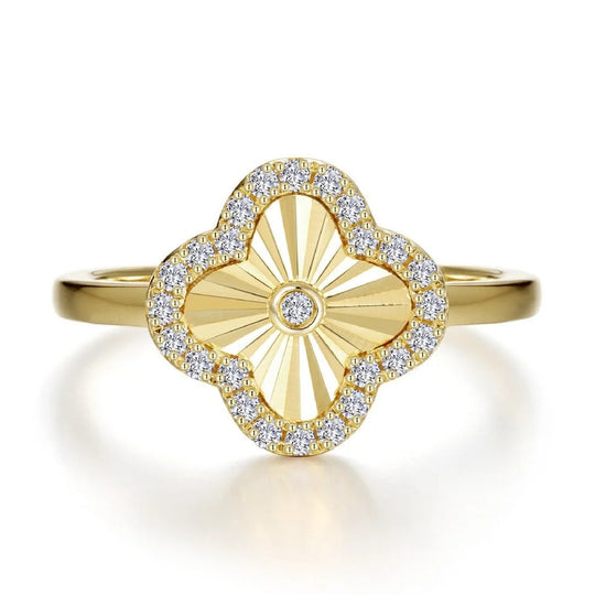 Lafonn Sterling Silver Gold Plated Simulated Diamond Clover Motif Ring R2048CLG07