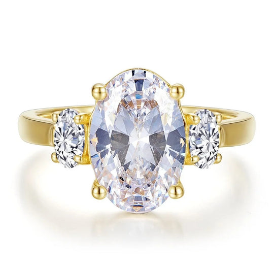 Lafonn Sterling Silver Gold Plated Three Stone Simulated Diamond Engagement Ring R2045CLG07