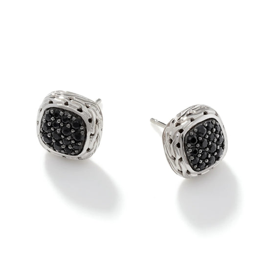 John Hardy Sterling Silver Batu Classic Chain Small Square Black Sapphire Earrings EBS92372BLS