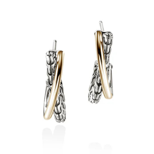 John Hardy 14K Yellow Gold and Sterling Silver Crossover Hoop Earrings EZZ98714