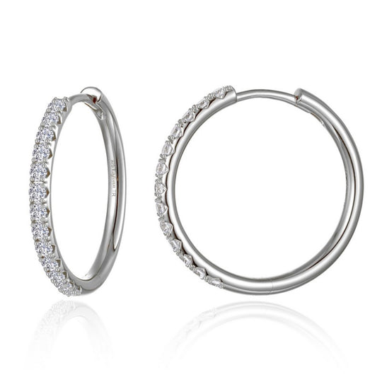 Lafonn Sterling Silver Platinum Plated Alina Medium Simulated Diamond Hoop Earrings E0685CLP00