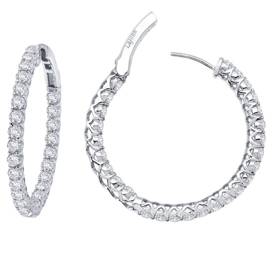 Lafonn Sterling Silver Platinum Plated Inside Out Simulated Diamond Hoop Earrings E3018CLP00