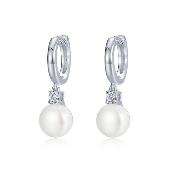 Lafonn Sterling Silver Platinum Plated Simulated Diamond and Cultured Pearl Drop Earrings E0608PLP00