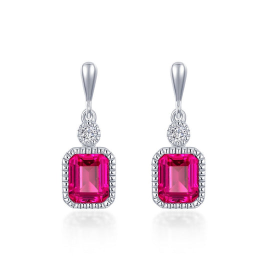 Lafonn Sterling Silver Platinum Plated Lab Grown Ruby Simulated Diamond Drop Earrings BE007RBP00
