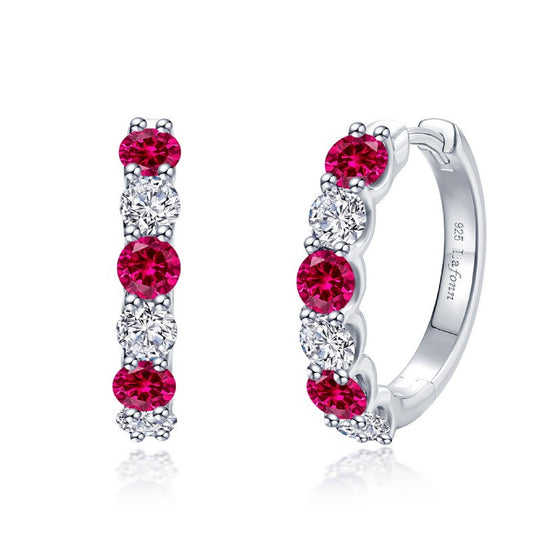 Lafonn Sterling Silver Platinum Plated Josie Lab Grown Ruby Simulated Diamond Hoops E0649CRP00