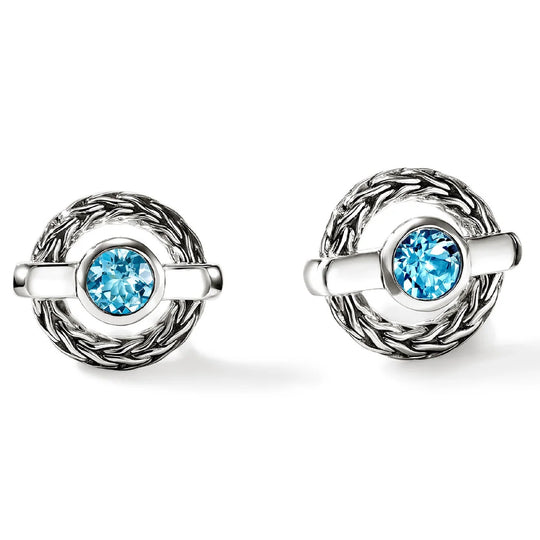 John Hardy Icon Sterling Silver Blue Topaz Stud Earrings EBS973481SBT
