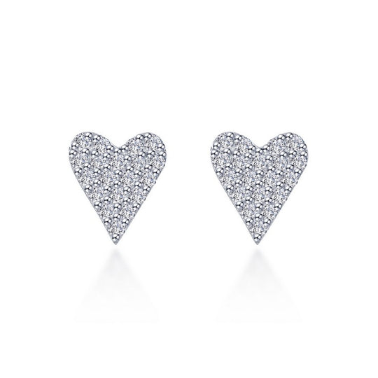Lafonn Sterling Silver Platinum Plated Simulated Diamond Pave Heart Stud Earrings E0606CLP00