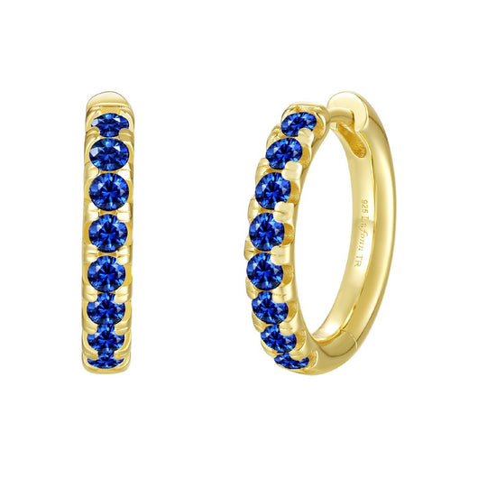 Lafonn Sterling Silver Gold Plated Lab Grown Blue Sapphire Hoop Earrings SYE035SG00
