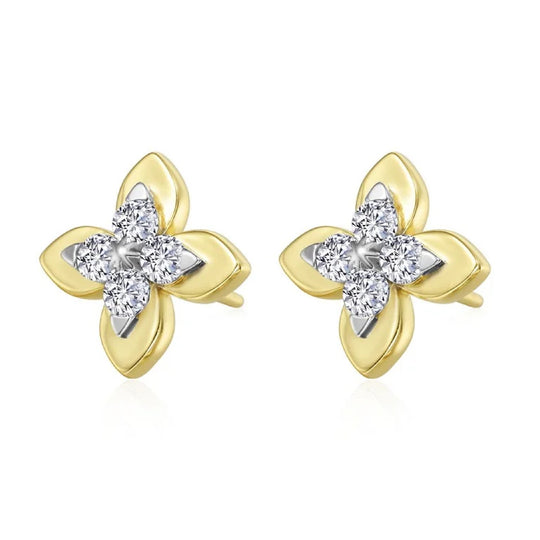 Lafonn Sterling Silver Gold Plated Magnolia Blossom Simulated Diamond Stud Earrings E0690CLT00