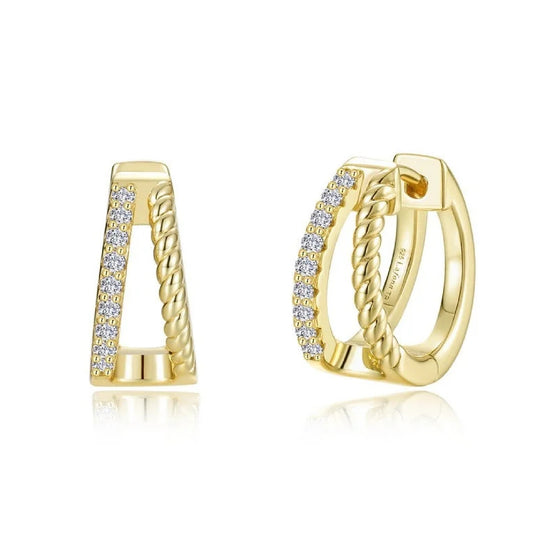Lafonn Sterling Silver Gold Plated Sienna Simulated Diamond Split Huggie Earrings E0679CLG00