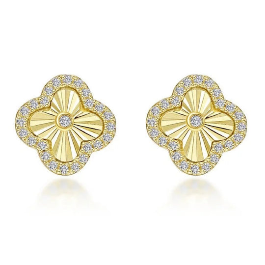 Lafonn Sterling Silver Gold Plated Simulated Diamond Clover Motif Stud Earrings E2022CLG00