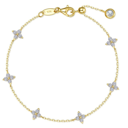 Lafonn Sterling Silver Gold Plated Trillium Flower Simulated Diamond Station Bracelet B0207CLG75