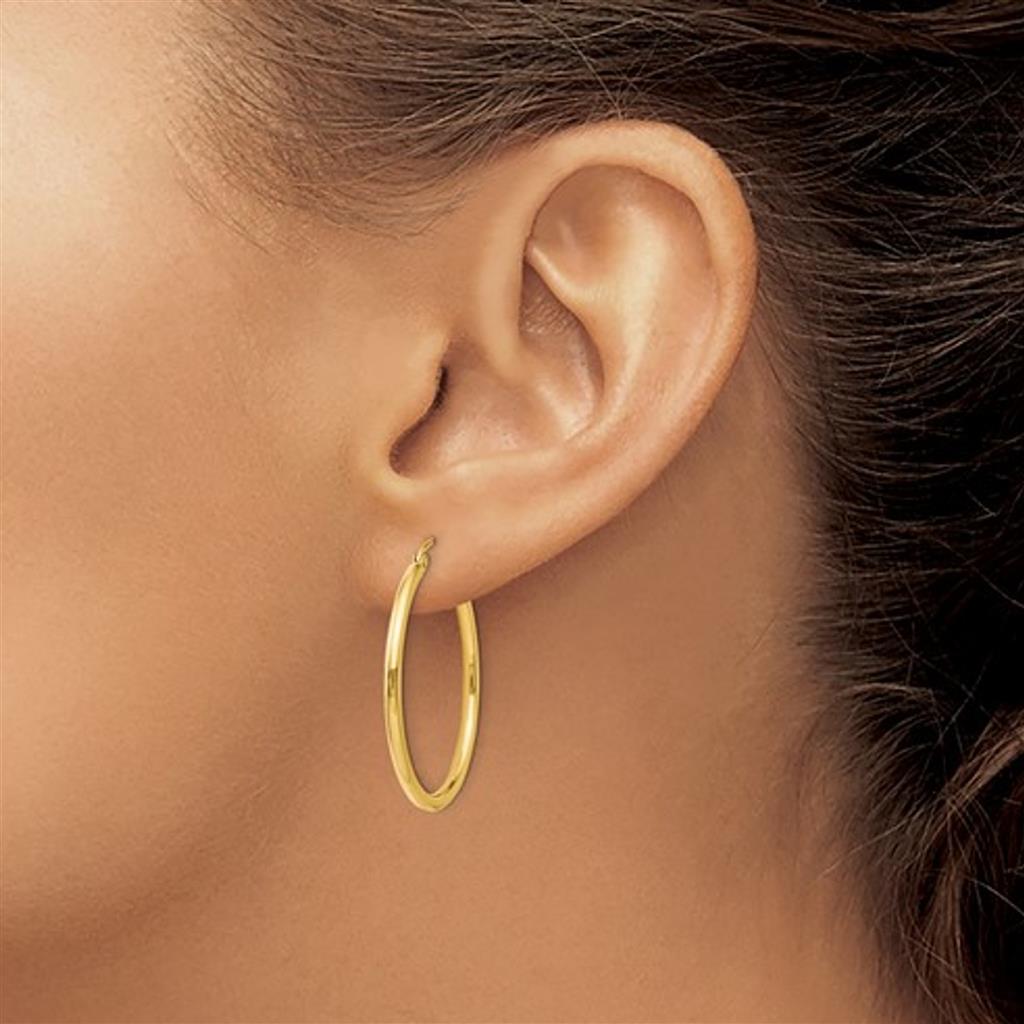 14K Yellow Gold Round Polished Hoops LE188