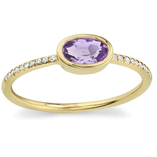Shy Creation 14K Yellow Gold Diamond Accented Amethyst Ring SC55008547