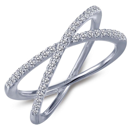 Lafonn Sterling Silver Platinum Plated Simple Crisscross Simulated Diamond Ring R0173CLP07