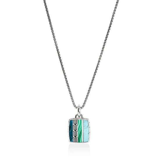John Hardy Sterling Silver Turquoise, Malachite, and Chrysocolla Pendant NMS988201TQMHX22