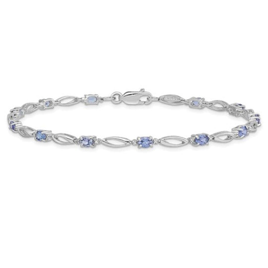 Sterling Silver Rhodium Plated Diamond & Tanzanite Link Bracelet QX871TZ