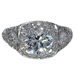 18K White Vintage Filigree Diamond Engagement Ring AD977W125