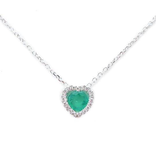 14K White Gold Emerald Diamond Heart Necklace ED-82-E
