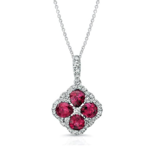 Uneek 18K White Gold Ruby & Diamond Floral Necklace LVNMI0302R