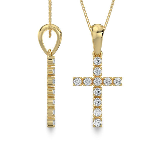 14K Yellow Gold Small Diamond Cross Necklace M13P2667F0915