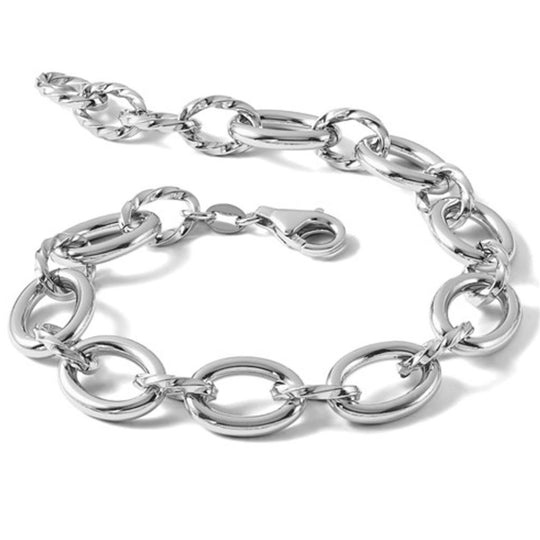 Sterling Silver Rhodium Plated Gancy Link Anklet/Bracelet QLF1416-8