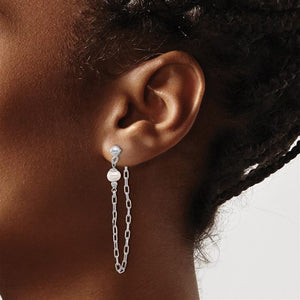 Sterling Silver Freshwater Pearl Chain Dangle Earrings QLE1460