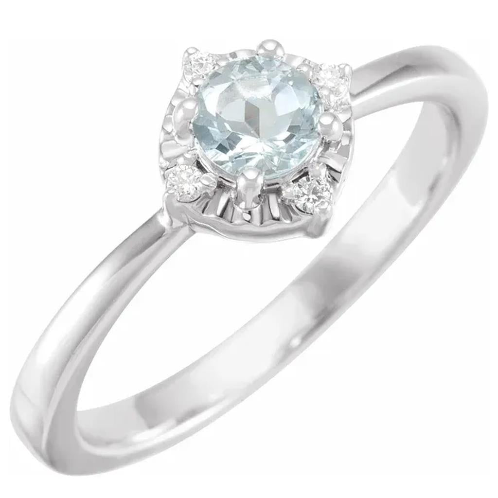 Sterling Silver Aquamarine Diamond Accented Ring 653715:111:P