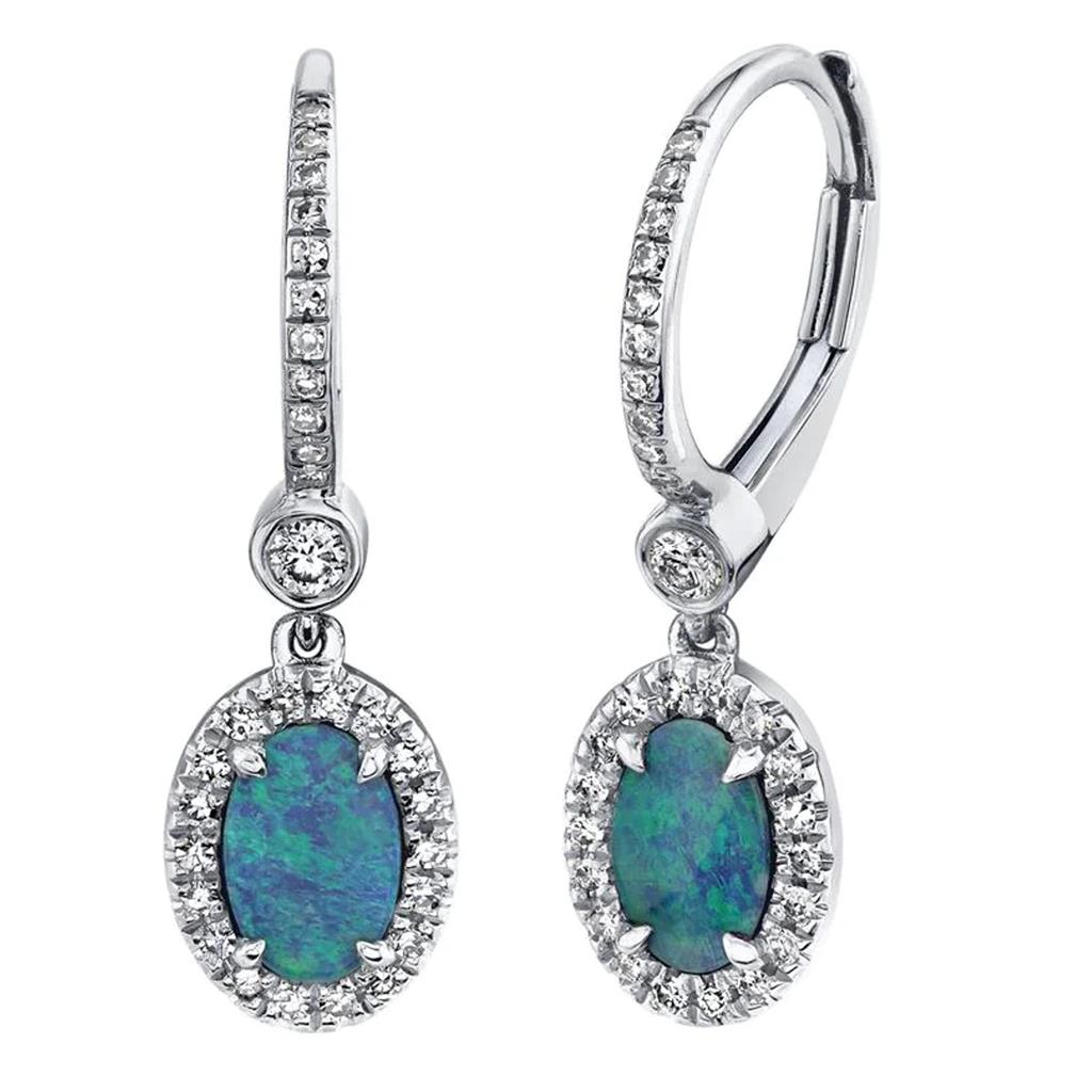 Shy 14KW Opal Diamond Halo Drop Earrings SC55020755