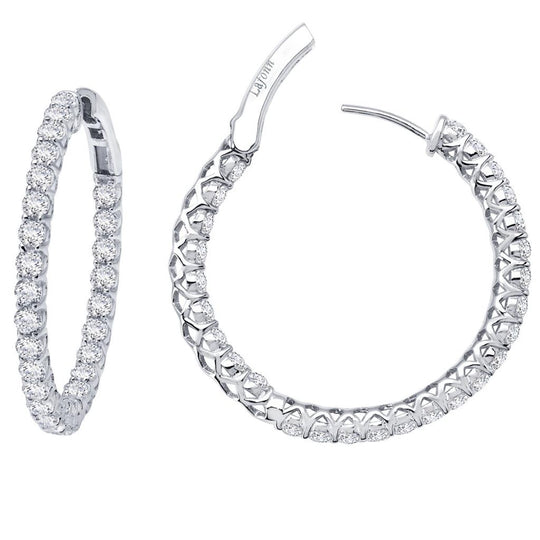 Lafonn Sterling Silver Platinum Plated Inside Out Simulated Diamond Hoop Earrings E3018CLP00