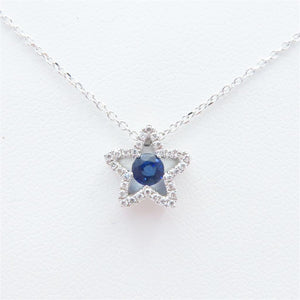 14K White Gold Blue Sapphire Diamond Star Necklace ED-85-S