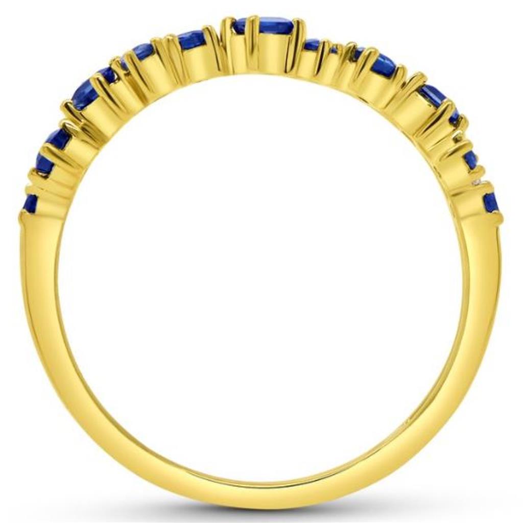 Uneek 14K Yellow Gold Diamond and Blue Sapphire Double Row Ring LVBAD302YBS